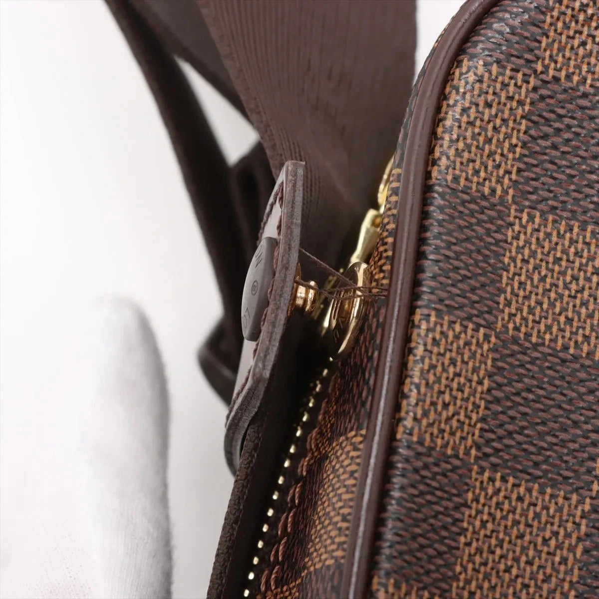 Pre-Loved Olav Crossbody Bag Damier Coated Canvas PM with Gold Hardware, Brown