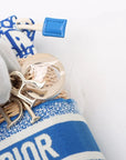 Pre-Loved Lady Dior Handbag Wicker Oblique Medium with Gold Hardware, Natural Beige and Blue