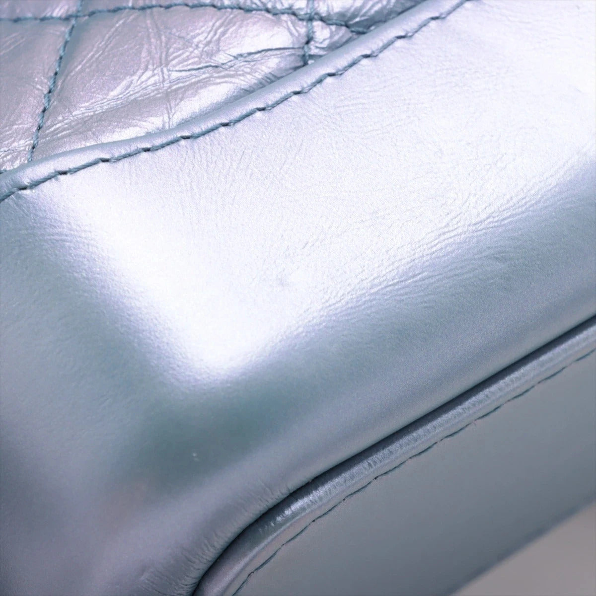 Pre-Loved Gabrielle Shoulder Bag Quilted Leather Small with Mixed Gold and Silver Hardware, Iridescent Blue