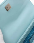 Pre-Loved Horsebit Chain Shoulder Bag Quilted Leather Small with Silver Hardware, Light Blue
