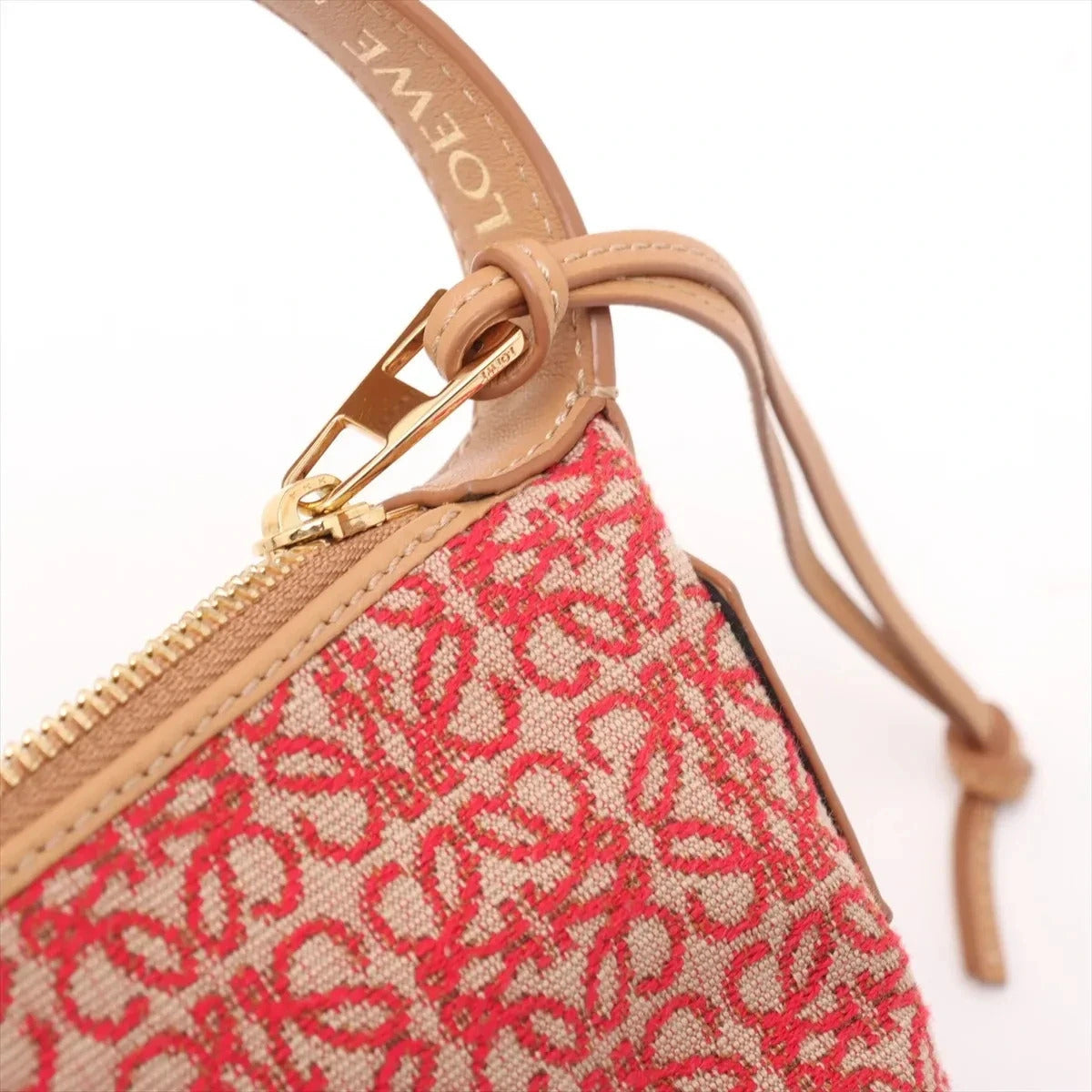 Pre-Loved Anagram Pochette Shoulder Bag Anagram Canvas Small with Gold Hardware, Red and Beige