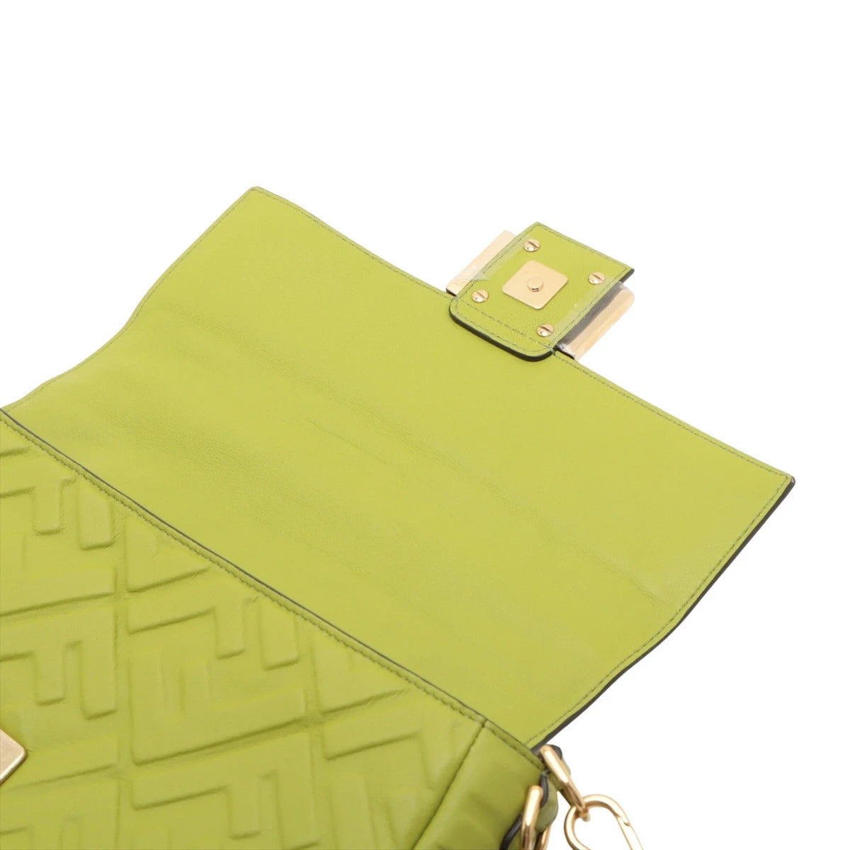 Pre-Loved Baguette Shoulder Bag Embossed FF Logo Leather Medium with Gold Hardware, Green