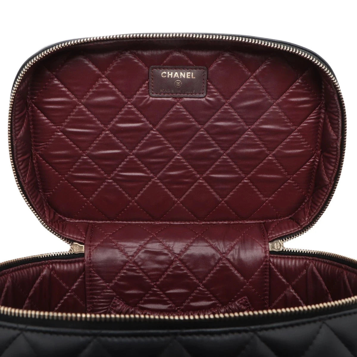 Pre-Loved Vanity Case Handbag Quilted Leather with Gold Hardware, Black