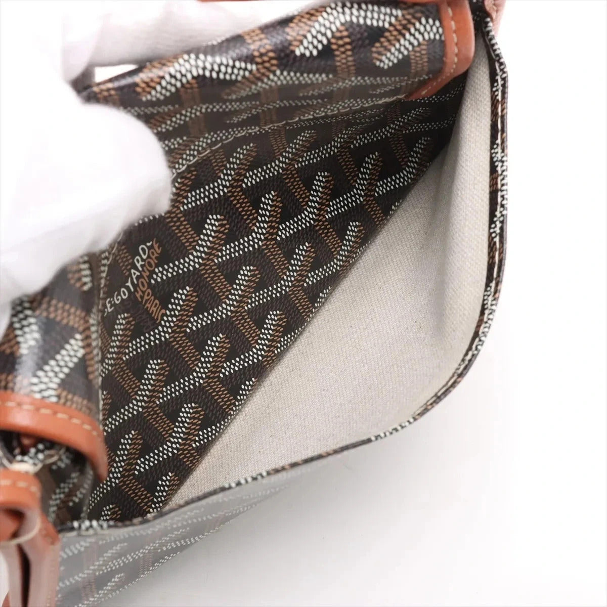 Pre-Loved Plumet Crossbody Bag Goyardine Chevron Coated Canvas with Silver Hardware, Black and Tan