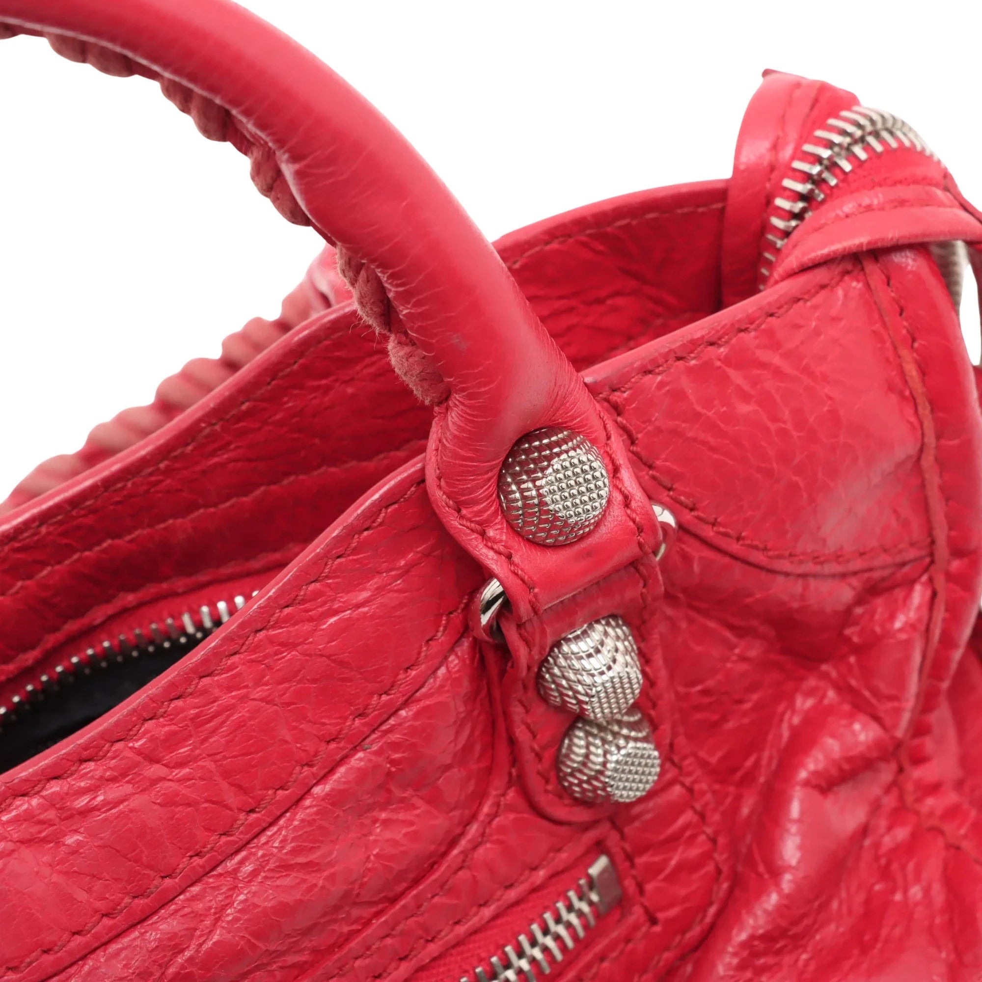 Pre-Loved Classic City Handbag Leather Mini with Silver Hardware, Red