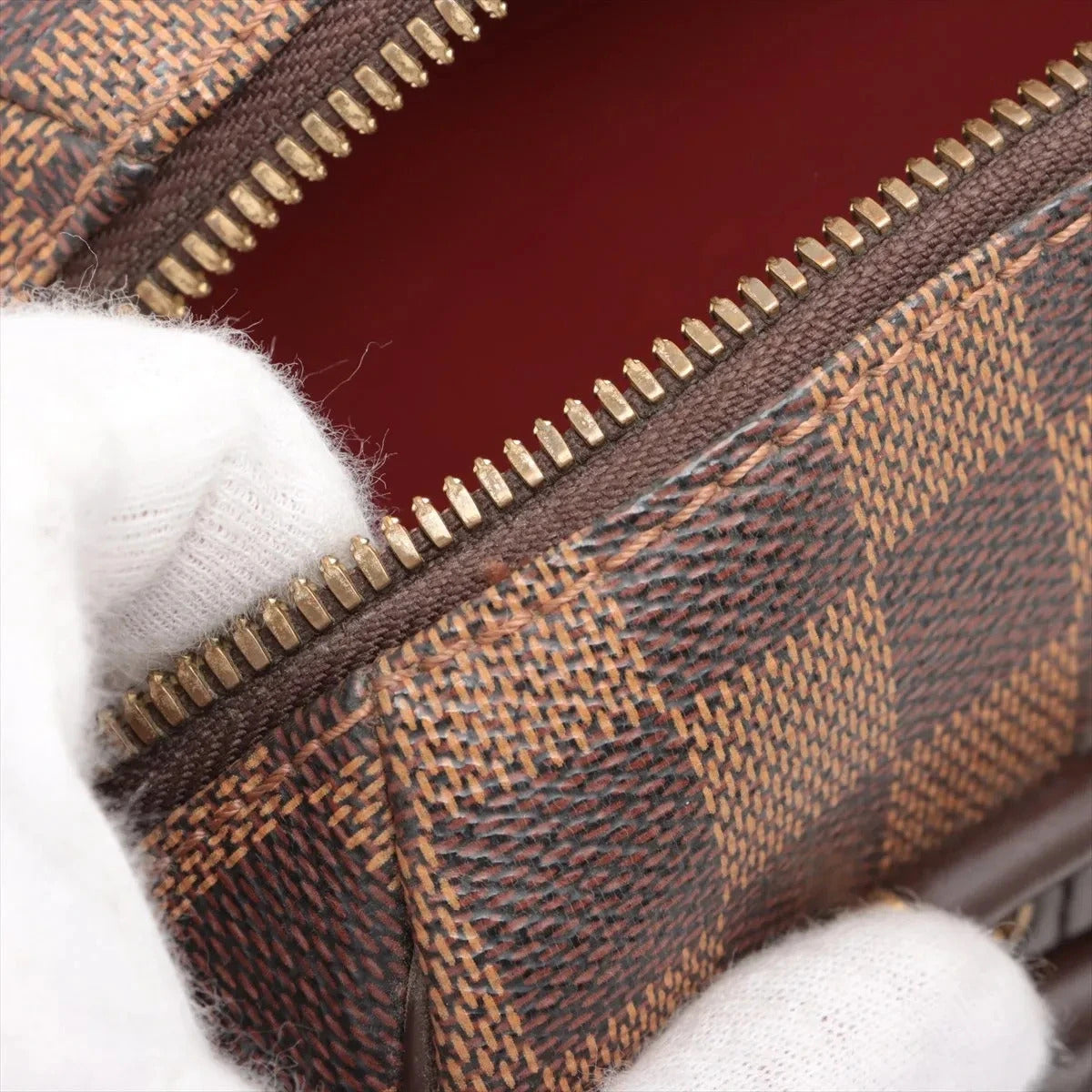 Pre-Loved Ribera MM Handbag Damier Coated Canvas MM with Gold Hardware, Brown