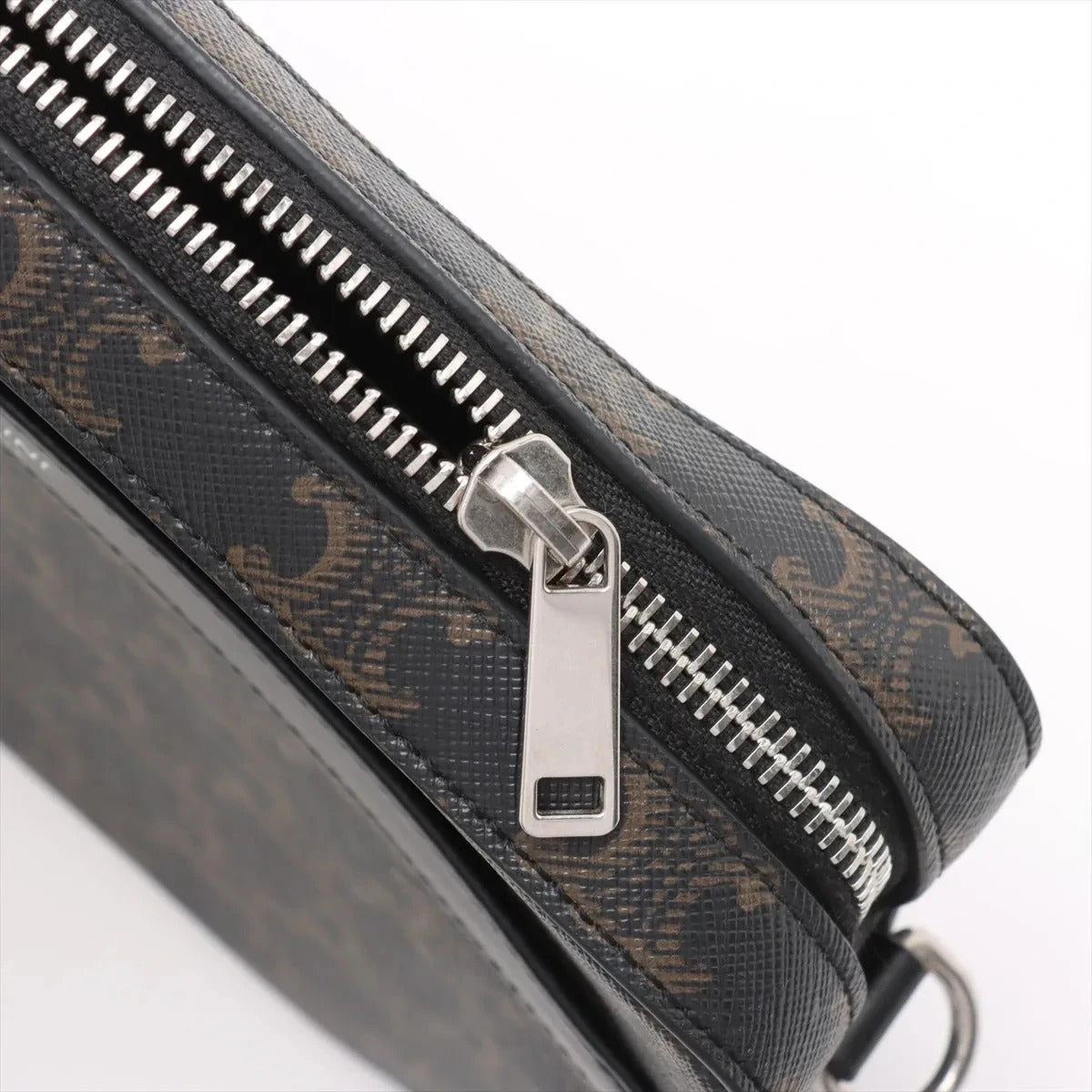 Pre-Loved Triomphe Camera Bag Crossbody Bag Triomphe Coated Canvas Medium with Silver Hardware, Black Brown