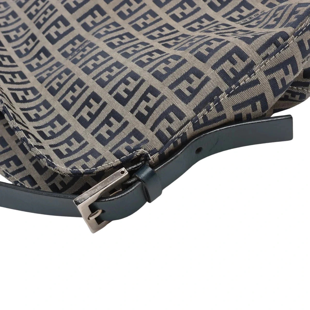 Pre-Loved Mamma Baguette Shoulder Bag Zucchino Coated Canvas with Silver Hardware, Grey / Navy