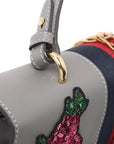 Pre-Loved Sylvie Handbag Floral Leather Medium with Gold Hardware, Gray