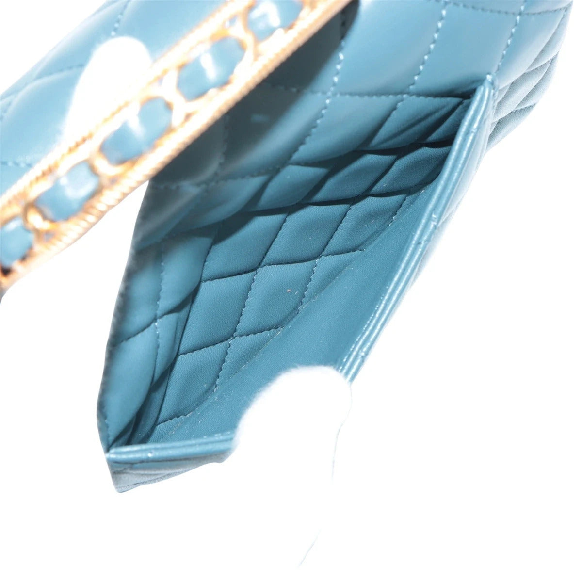 Pre-Loved Mini Flap Bag with Top Handle Handbag Quilted Leather Mini with Gold Hardware, Teal Blue
