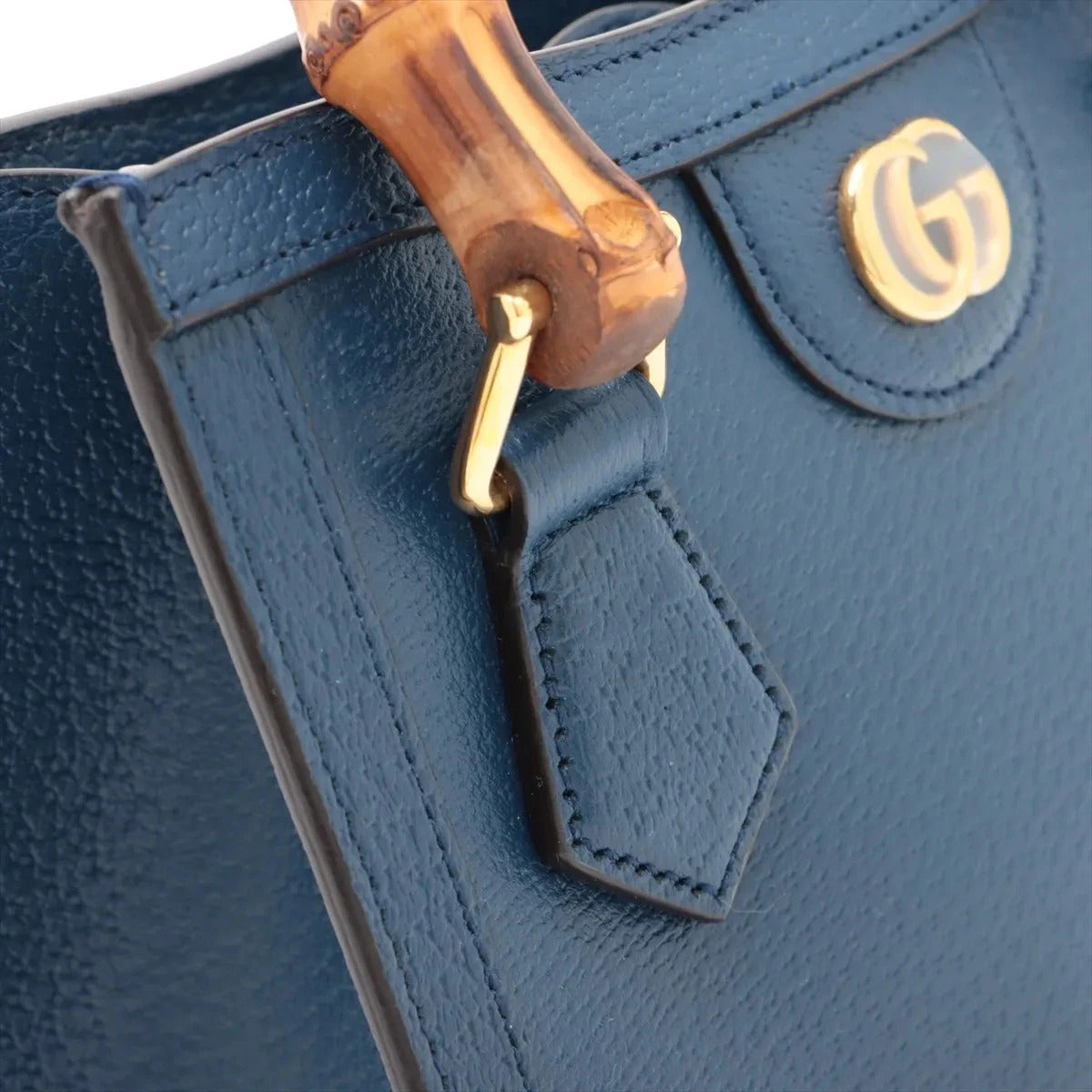 Pre-Loved Diana Bamboo Tote Leather Mini with Gold Hardware, Blue