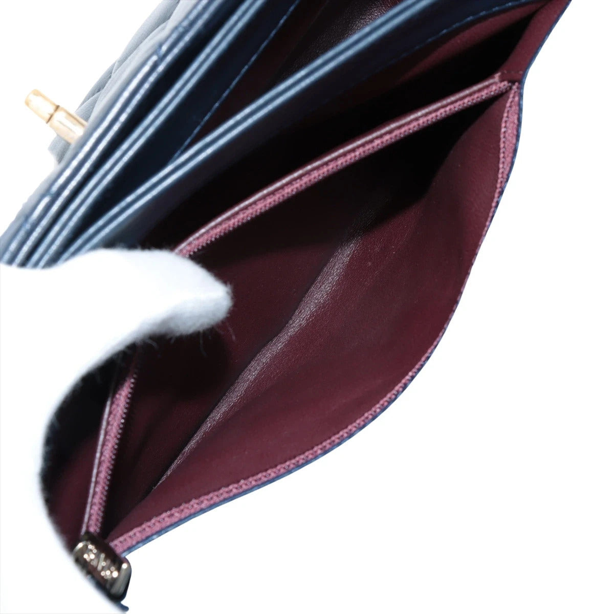 Pre-Loved Trendy CC Handbag Quilted Leather Small with Gold Hardware, Navy