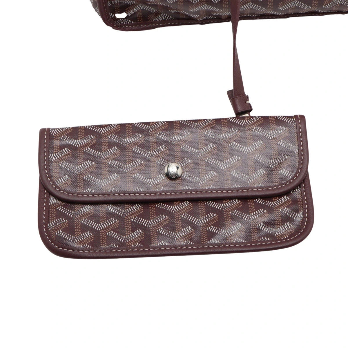Pre-Loved Anjou Tote Goyardine Chevron Coated Canvas PM with Silver Hardware, Burgundy