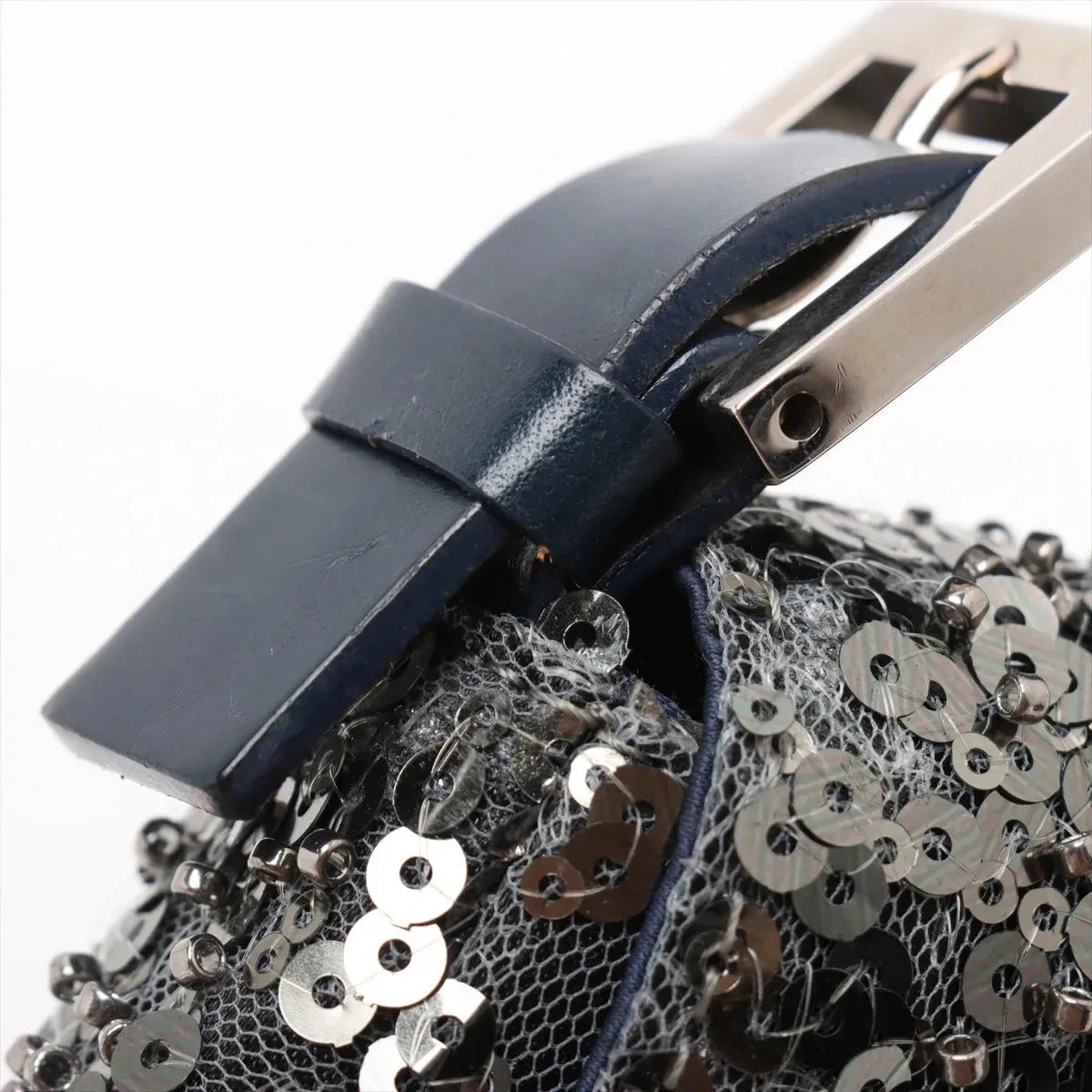 Pre-Loved Mamma Baguette Shoulder Bag Sequined with Silver Hardware, Silver