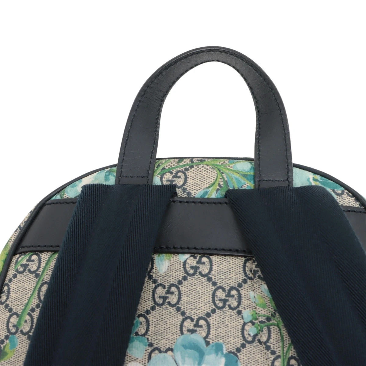 Pre-Loved GG Supreme Blooms Backpack Monogram Coated Canvas Small with Silver Hardware, Beige Blue Floral