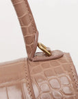 Pre-Loved Hourglass Handbag Crocodile Embossed Leather Small with Gold Hardware, Beige