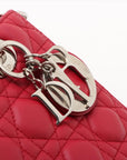 Pre-Loved Lady Dior Handbag Cannage Leather Medium with Silver Hardware, Red