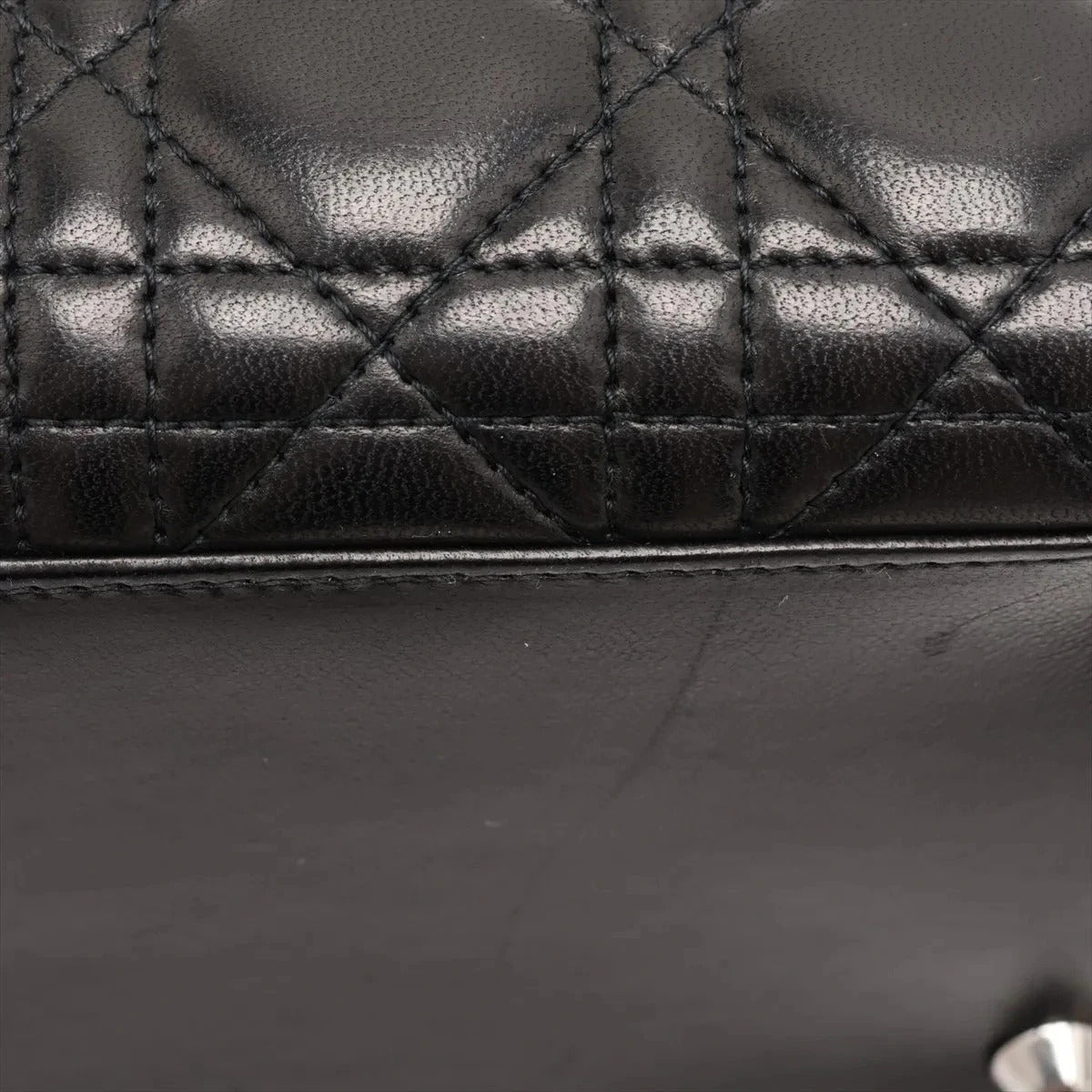 Pre-Loved Lady Dior Handbag Cannage Leather Large with Silver Hardware, Black
