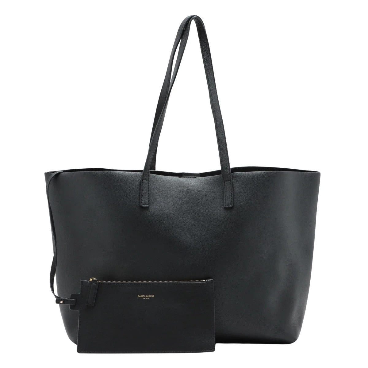 Pre-Loved Shopping Tote Leather with Gold Hardware, Black