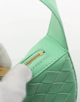 Pre-Loved Sunrise Shoulder Bag Intrecciato Leather Small with Gold Hardware, Mint Green