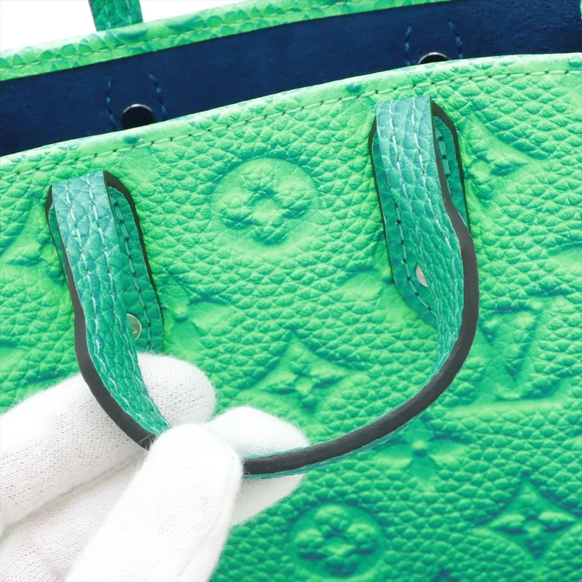 Pre-Loved Sac Plat Tote Monogram Leather XS with Silver Hardware, Green Blue Gradient