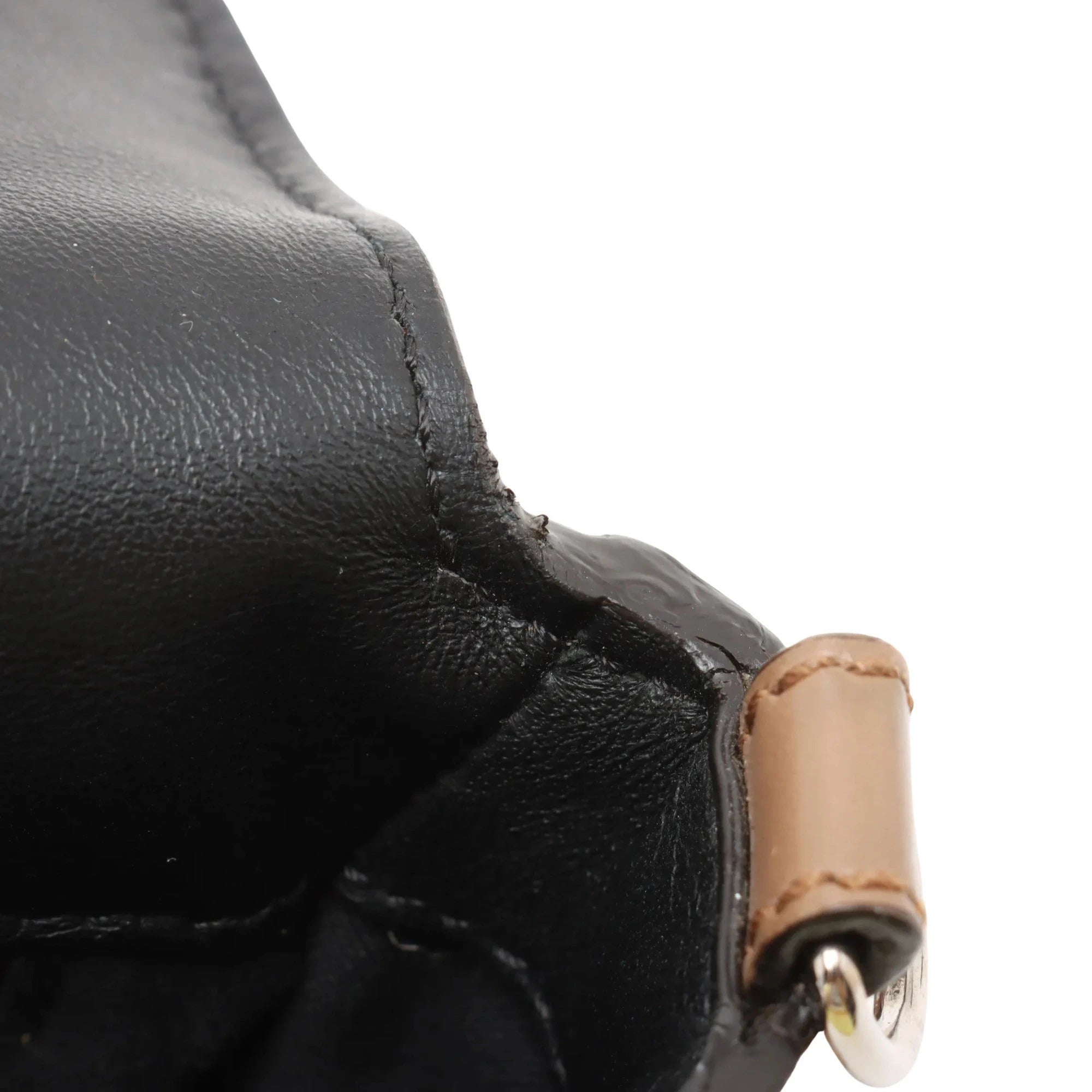 Pre-Loved Baguette Crossbody Bag Monogram Suede Mini with Silver Hardware, Beige