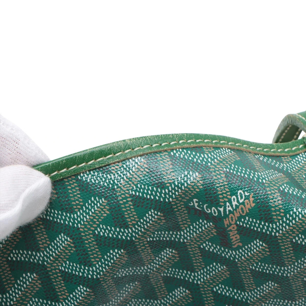 Pre-Loved Saint Louis Tote Goyardine Chevron Canvas Coated GM with Silver Hardware, Green