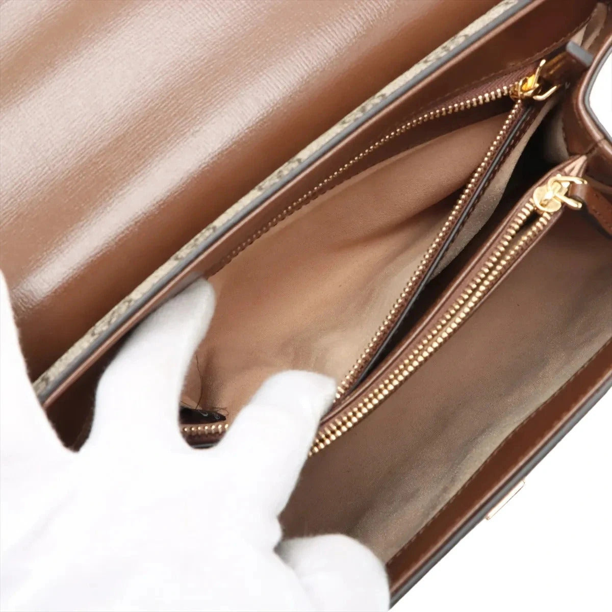 Pre-Loved Horsebit 1955 Handbag Monogram Coated Canvas with Gold Hardware, Beige/Brown