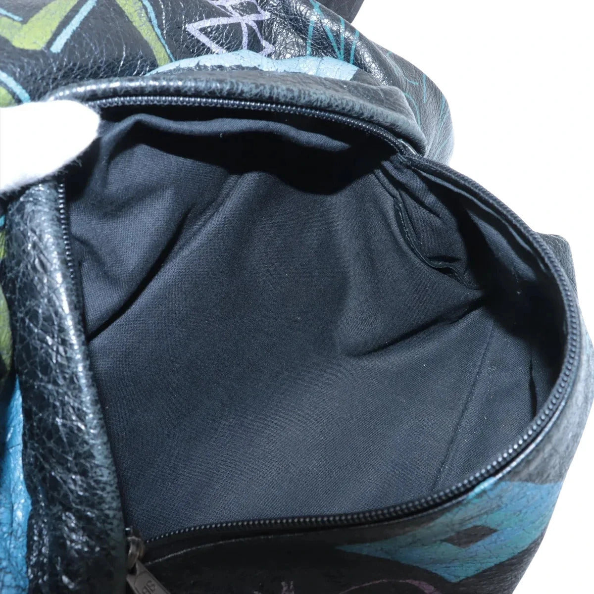 Pre-Loved Explorer Graffiti Backpack Graffiti Leather with Silver Hardware, Black