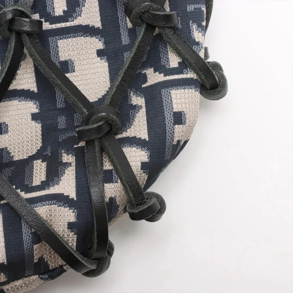 Pre-Loved Oblique Net Tote Tote Oblique Coated Canvas with Gold Hardware, Navy Blue and Beige