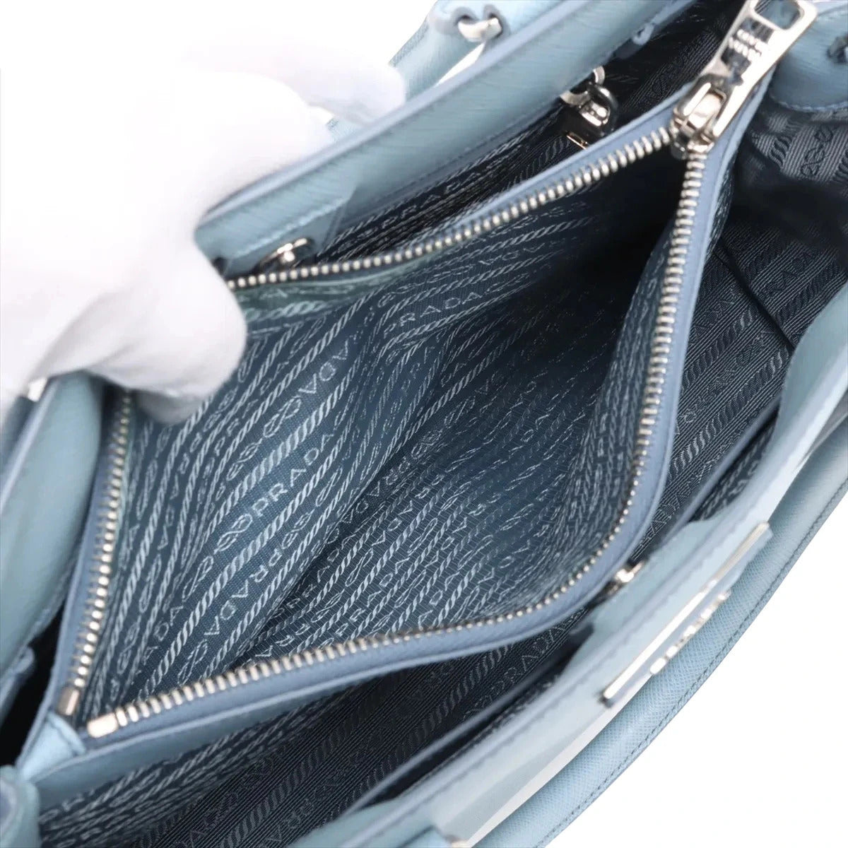Pre-Loved Galleria Tote Leather Medium with Silver Hardware, Light Blue