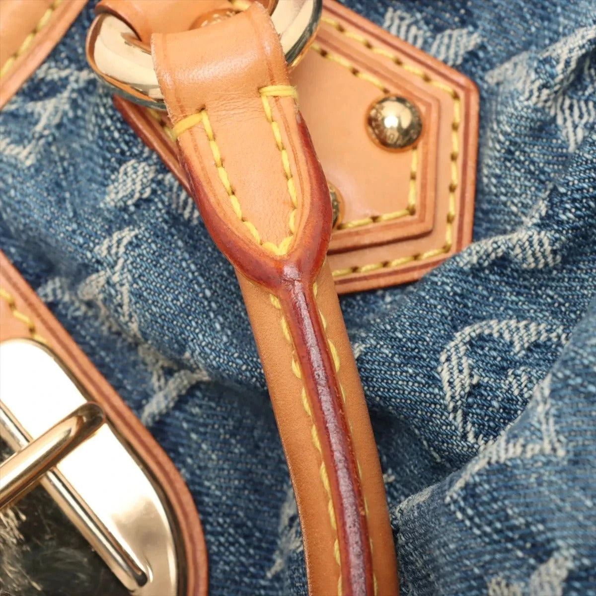 Pre-Loved Pleaty Handbag Monogram Denim Small with Gold Hardware, Blue