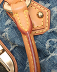 Pre-Loved Pleaty Handbag Monogram Denim Small with Gold Hardware, Blue