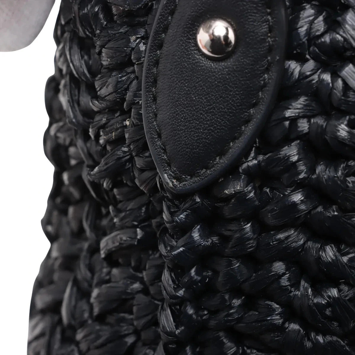 Pre-Loved Crossbody Bag Crochet Raffia with Silver Hardware, Black