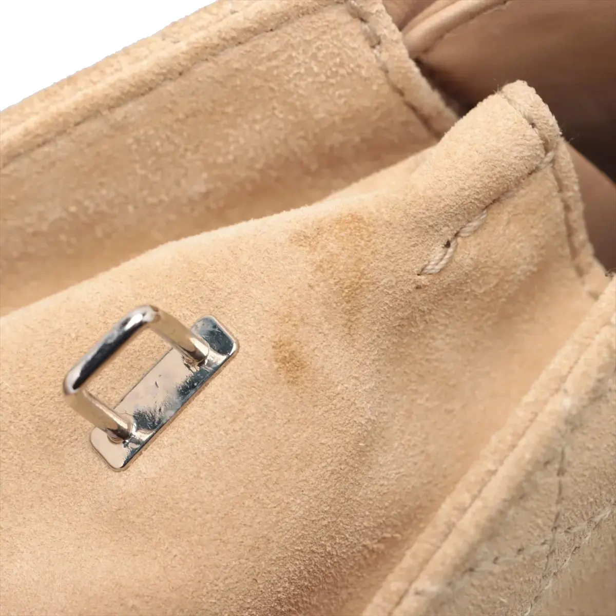 Pre-Loved Lady Dior East West Handbag Cannage Suede with Silver Hardware, Beige