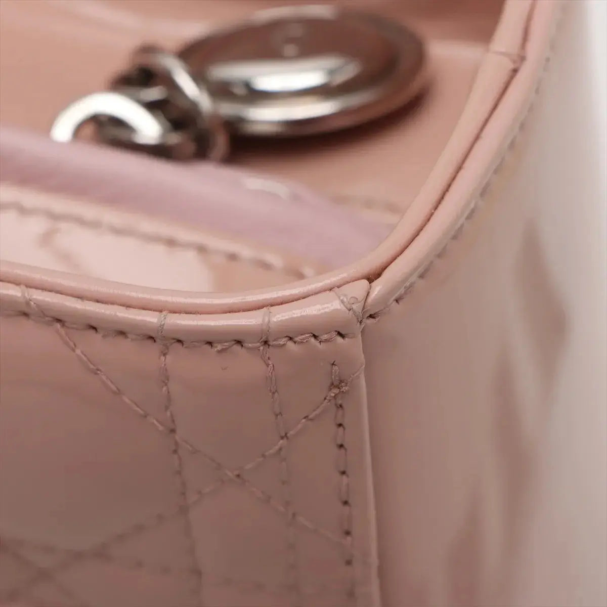 Pre-Loved Lady Dior Handbag Cannage Patent Leather Large with Silver Hardware, Pink
