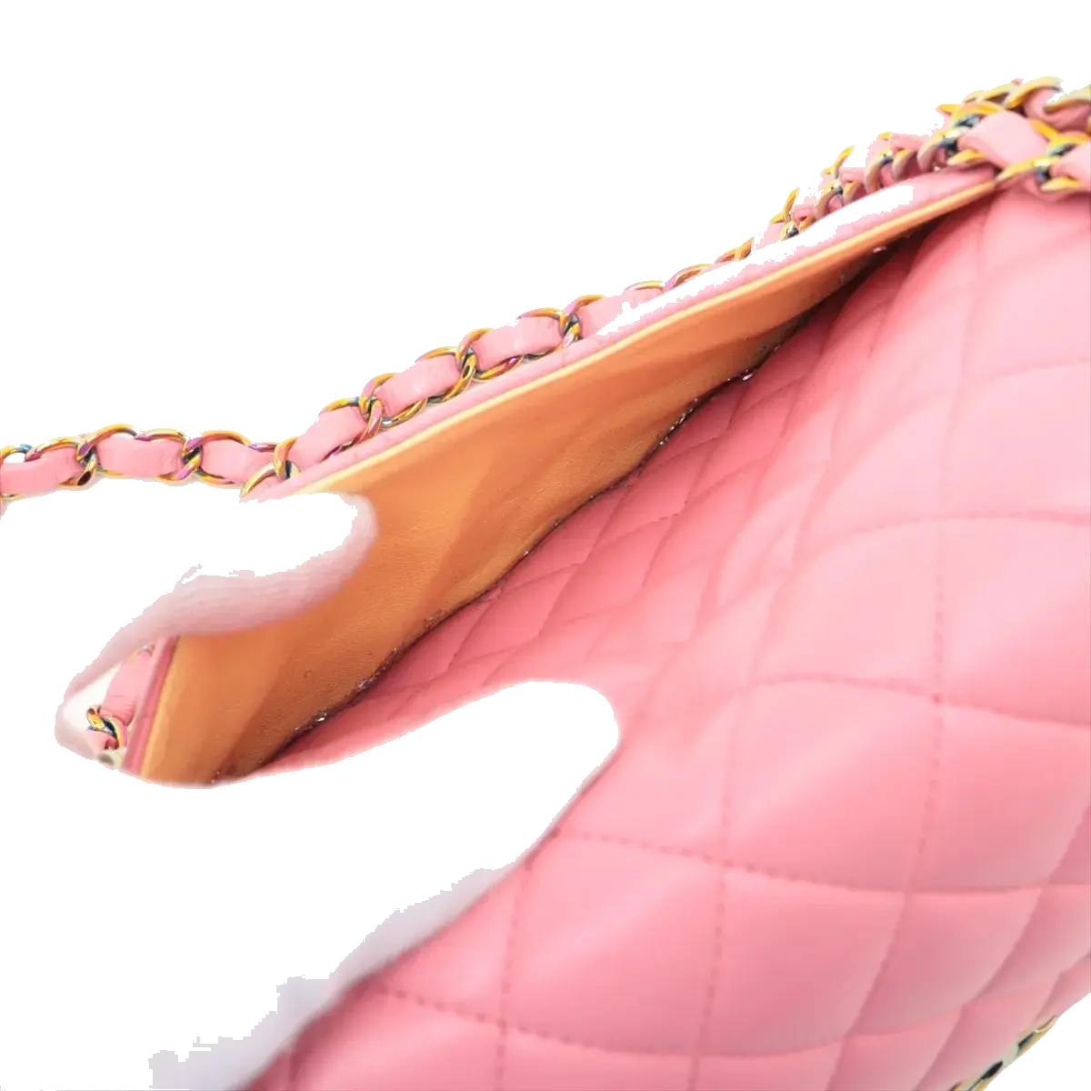 Pre-Loved Classic Double Flap Shoulder Bag Quilted Leather Small with Rainbow Iridescent Hardware, Pink