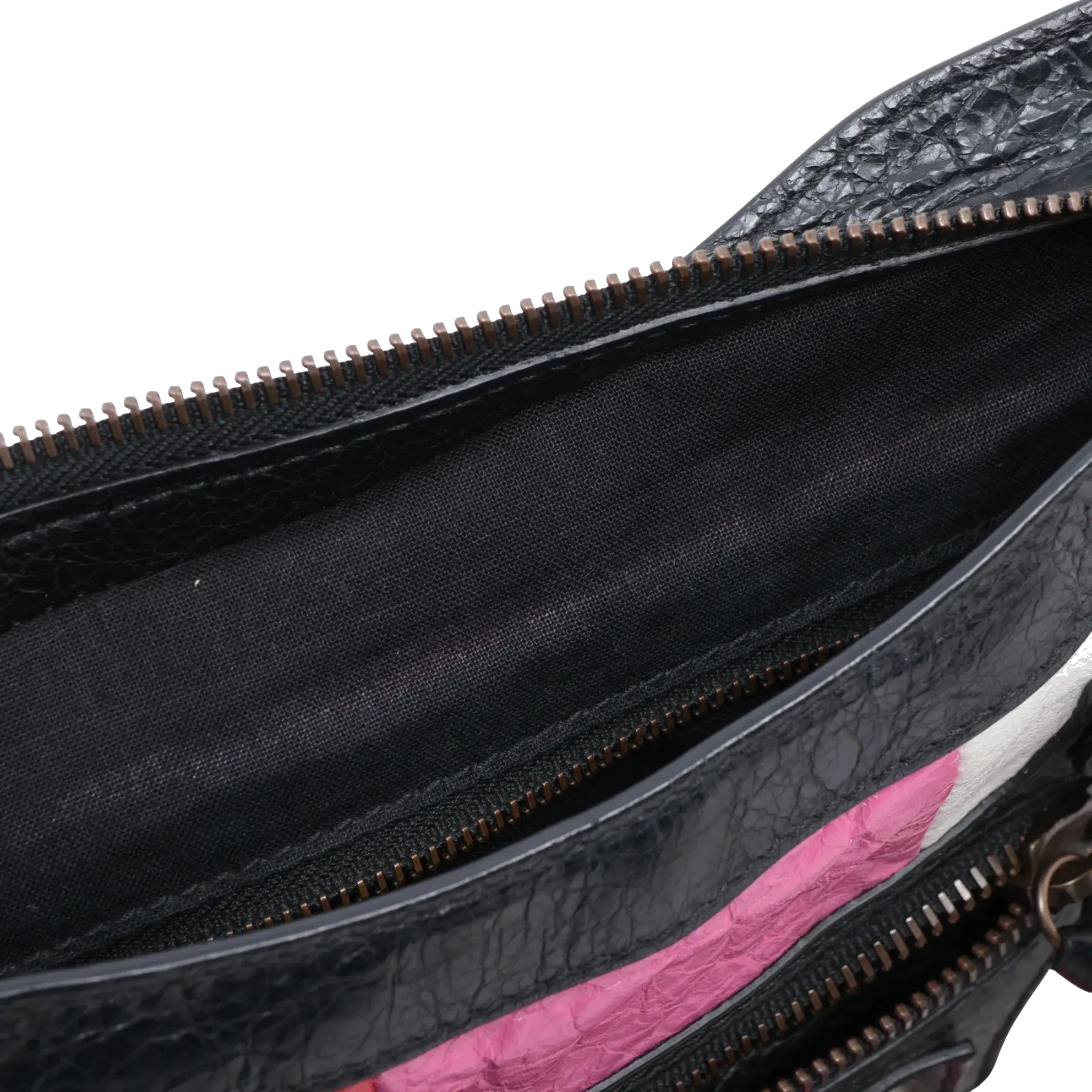 Pre-Loved Classic City Handbag Striped Leather Small with Aged Bronze Hardware, Black, White, Pink, Red