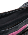 Pre-Loved Classic City Handbag Striped Leather Small with Aged Bronze Hardware, Black, White, Pink, Red