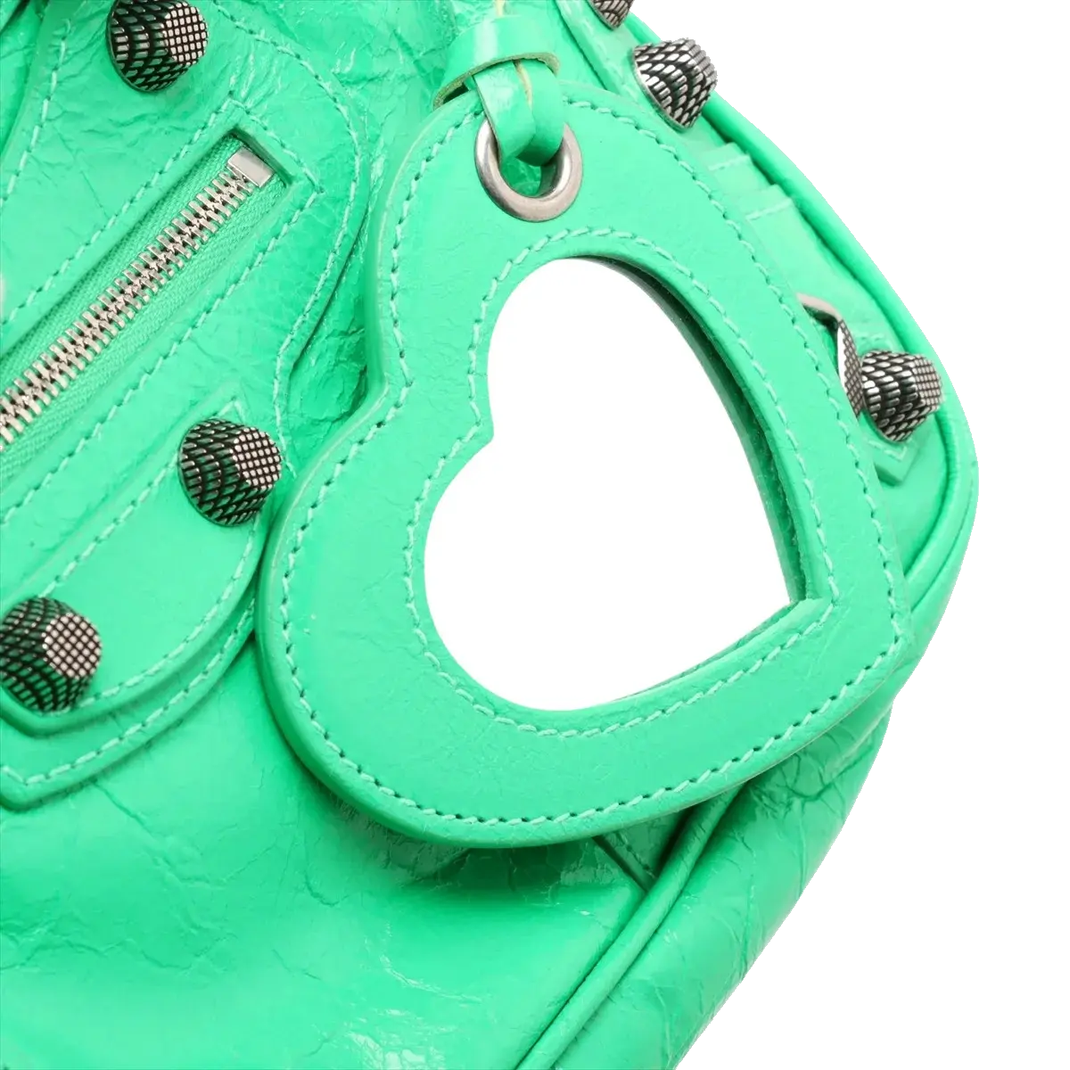 Pre-Loved Le Cagole Handbag Leather Mini with Aged Silver Hardware, Green