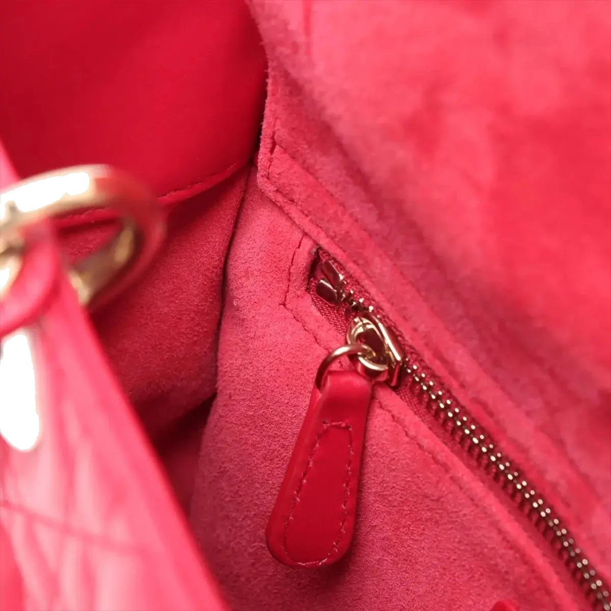 Pre-Loved Lady Dior Handbag Cannage Leather Medium with Gold Hardware, Pink