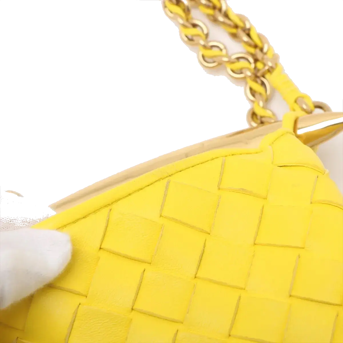 Pre-Loved Sardine Mini Shoulder Bag Intrecciato Leather Mini with Gold Hardware, Yellow