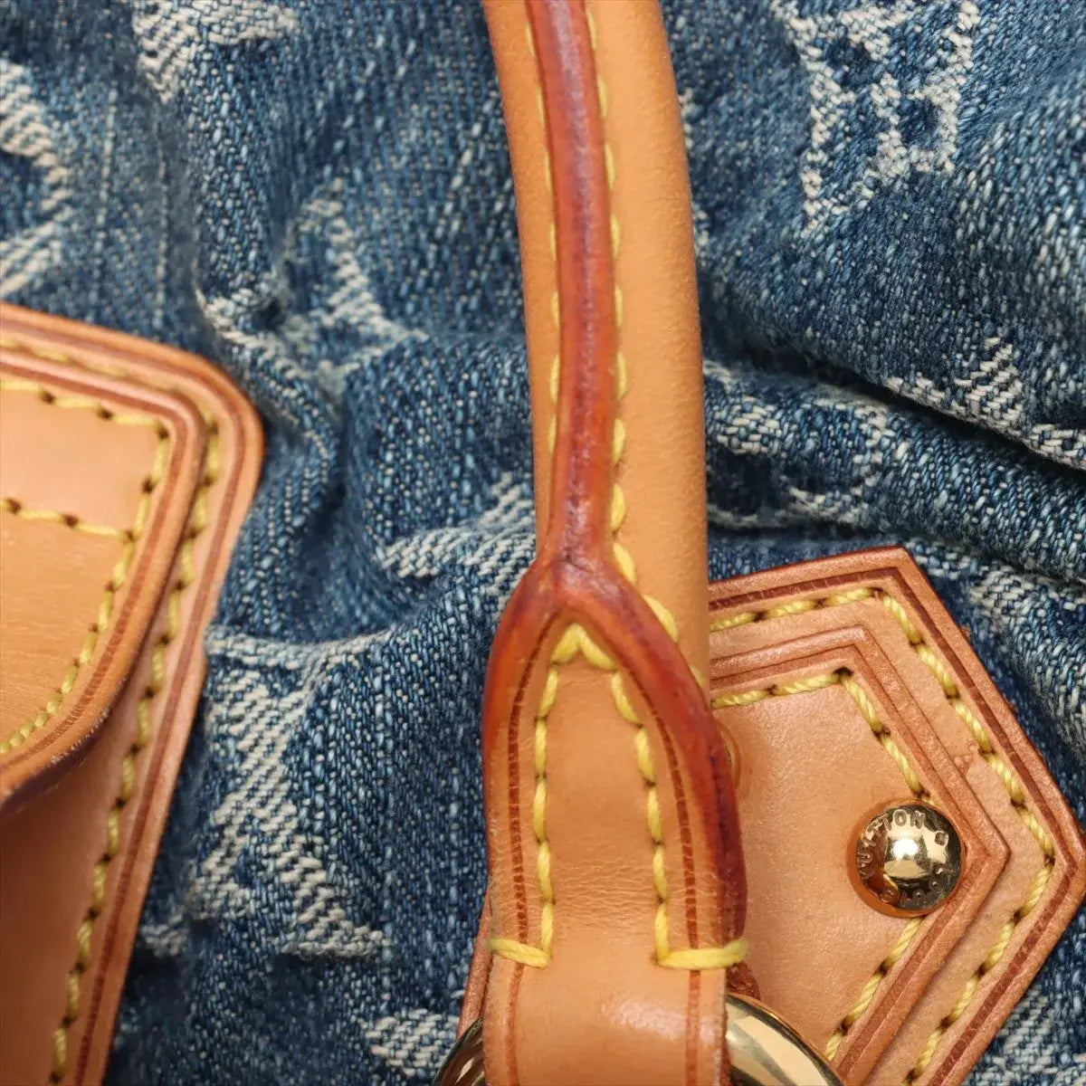Pre-Loved Pleaty Handbag Monogram Denim Small with Gold Hardware, Blue