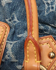 Pre-Loved Pleaty Handbag Monogram Denim Small with Gold Hardware, Blue