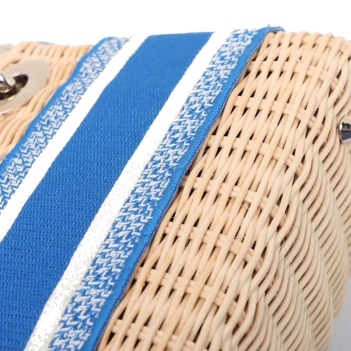 Pre-Loved Lady Dior Handbag Wicker Oblique Medium with Gold Hardware, Natural Beige and Blue