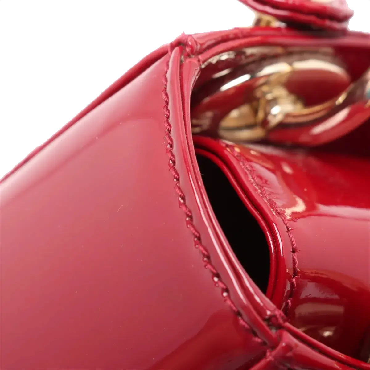 Pre-Loved Lady Dior Handbag Cannage Patent Leather Mini with Gold Hardware, Red
