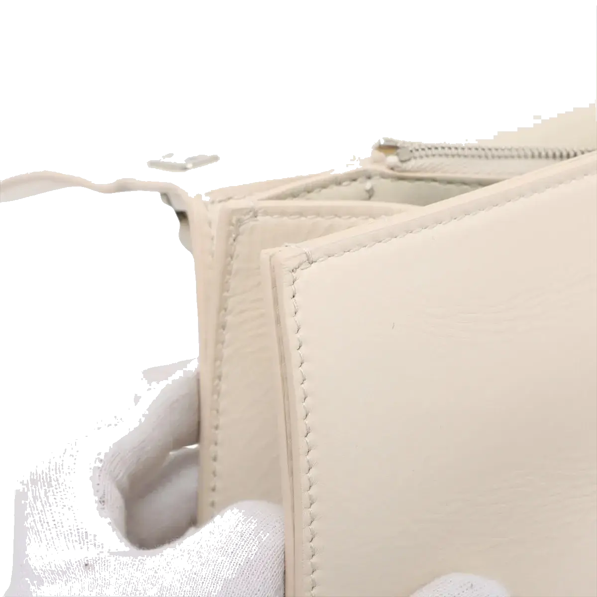 Pre-Loved Crush Sling Shoulder Bag Leather Small with Silver Hardware, Cream
