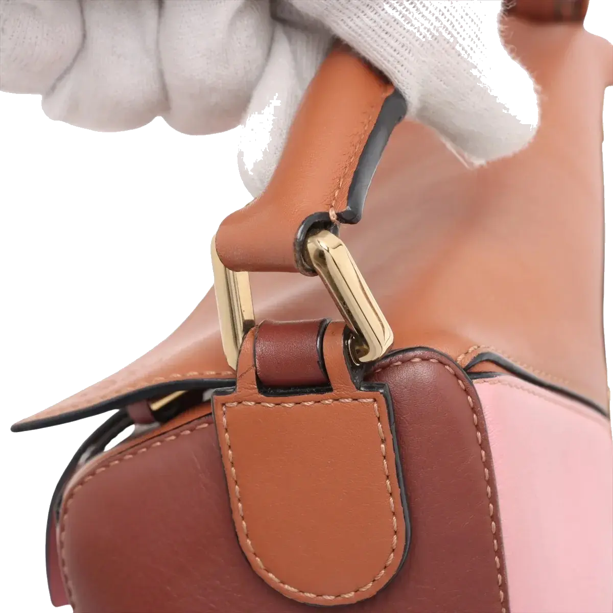 Pre-Loved Puzzle Handbag Colorblock Leather Small with Gold Hardware, Tan, Brown, and Pink