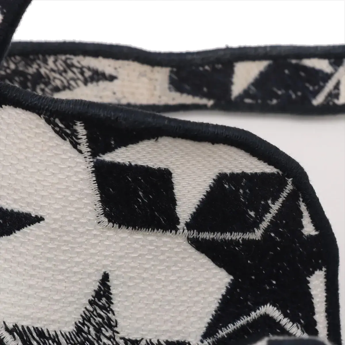 Pre-Loved Saddle Shoulder Bag Star Canvas Medium with Aged Gold Hardware, Navy and White