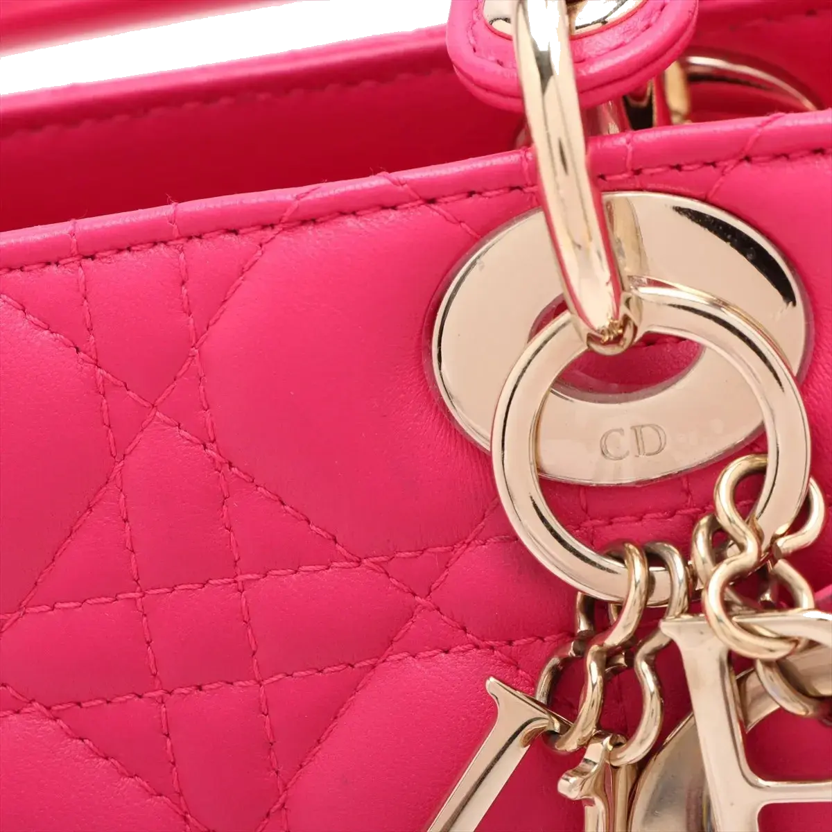 Pre-Loved Lady Dior Handbag Cannage Leather Large with Gold Hardware, Pink